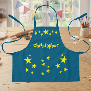 Kid's add name stars yellow blue apron