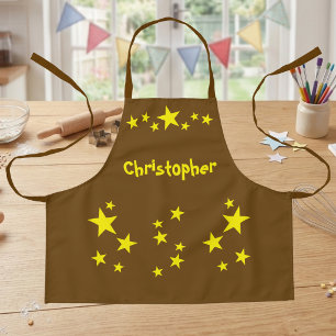 Kid's add name stars yellow brown apron