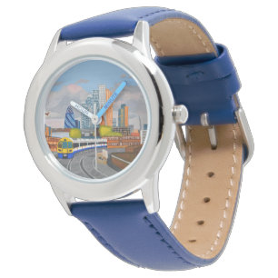 Kid's Adjustable Bezel Stainless Steel Blue Number Watch