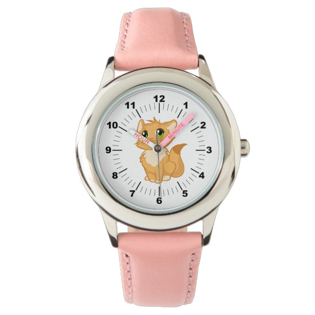 Kid's Adjustable Cute Cat Pink Hearts Watch (Front)
