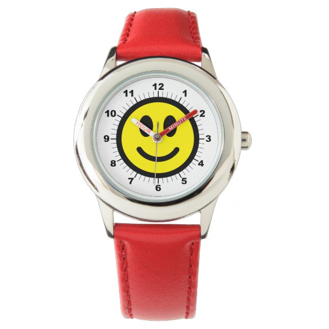 Kid's Adjustable Happy Face Red Numbere Watch (Front)