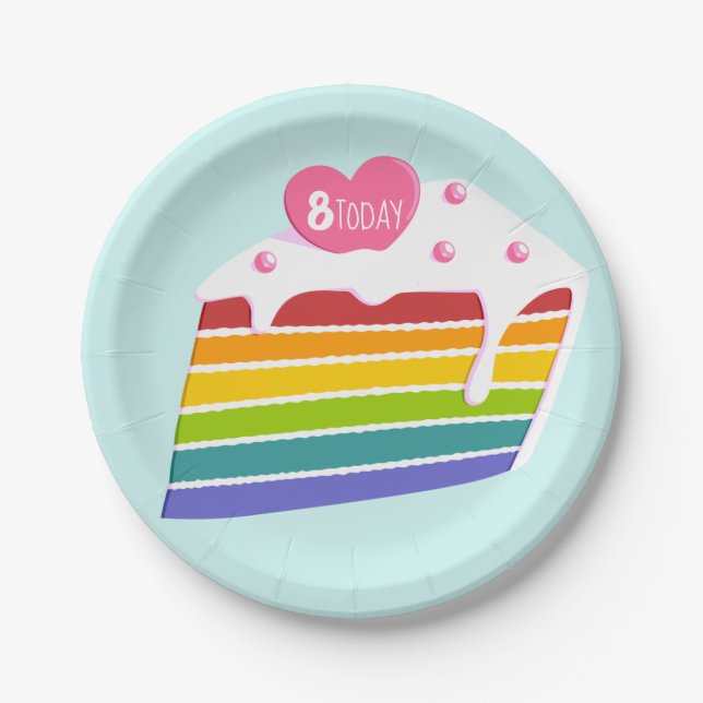 Kids Age Rainbow Layer Birthday Cake Paper Plate (Front)