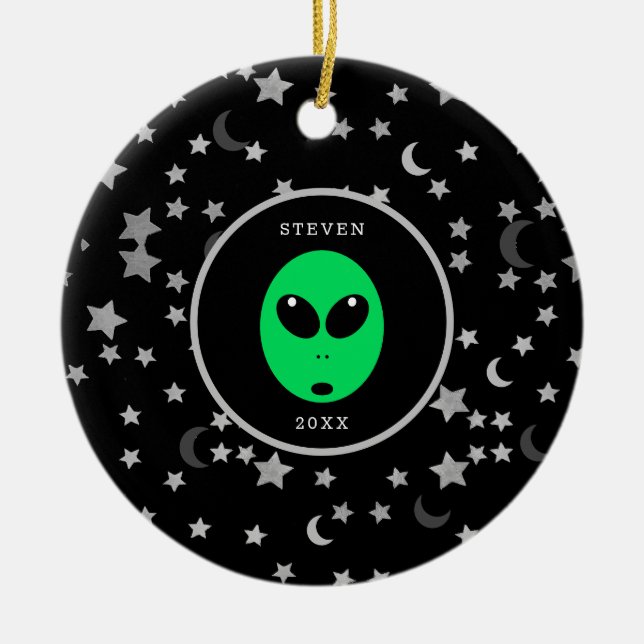 Kids Alien Space Galaxy Personalized Christmas Ceramic Ornament (Front)