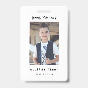 Kids Allergy Alert ICOE Custom Photo Warning Badge ID Badge