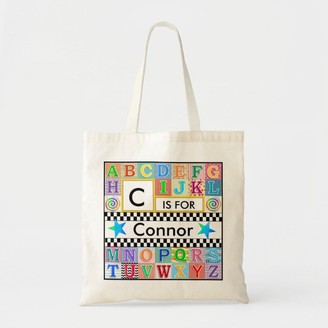 Kids Alphabet Art School Blue Star Tote Bag (Front)