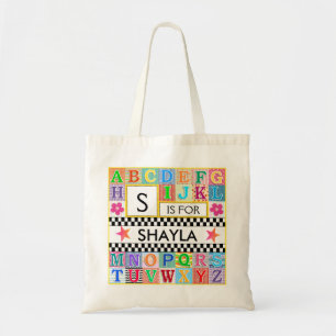 Kids Alphabet Art School Pink Star Tote Bag