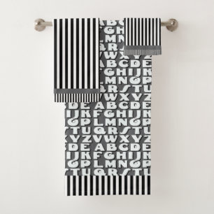  Kids Alphabet Black Grey Stripes         Bath Towel Set