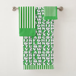 Kids Alphabet Green Stripes Bath Towel Set