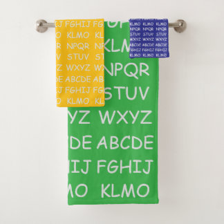 Kids Alphabet Green Yellow Blue Bath Towel Set