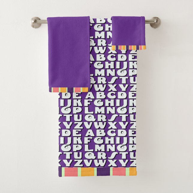  Kids Alphabet Purple Rainbow Trim         Bath Towel Set (Insitu)