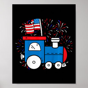 Kids American Flag Train 4th Of July Cute Patrioti Poster