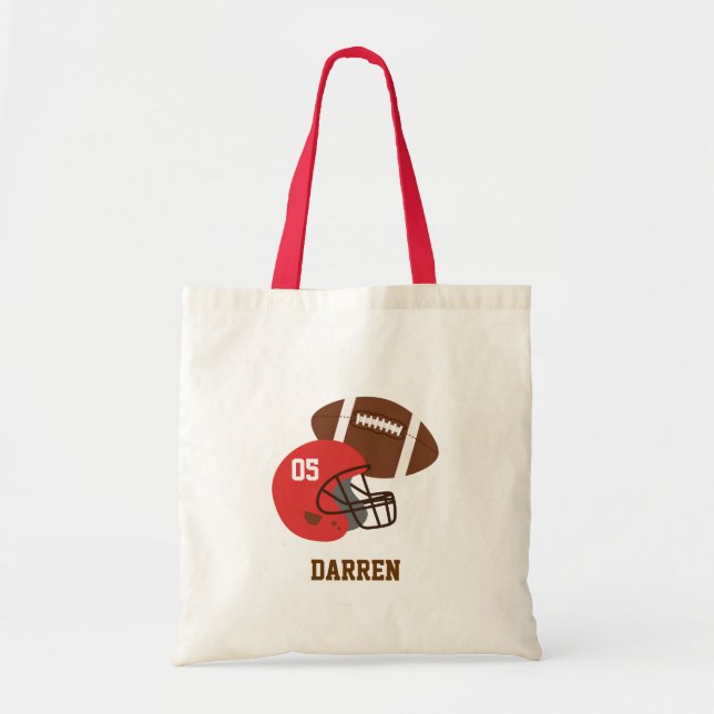 Kids American Football and Red Helmet Personalised Tote Bag (Front)