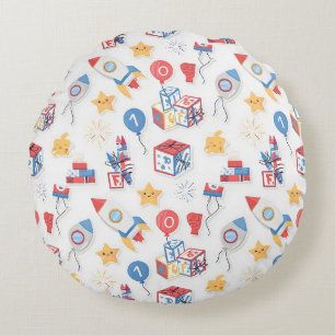 Kids Americana 4th of July Educational Alphabet Nu Round Cushion