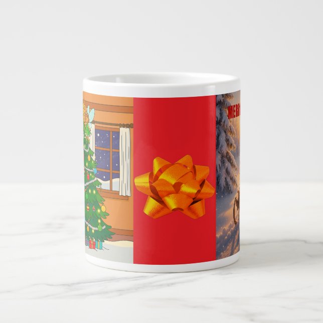 KIDS AND ANGEL CHRISTMAS DESIGN PLUS SNOW LARGE COFFEE MUG (Front)