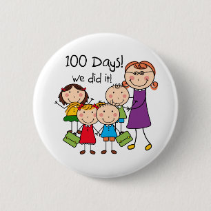 Kids and Female Teacher 100 Days 6 Cm Round Badge