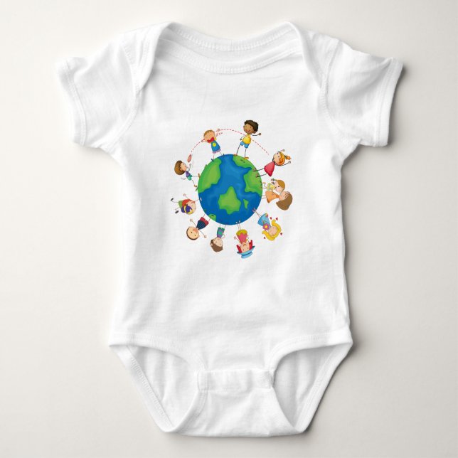 Kids and globe baby bodysuit (Front)