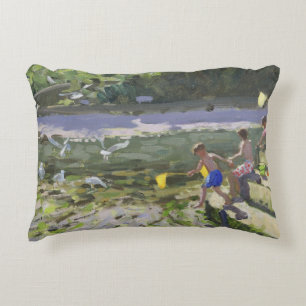 Kids and seagulls Looe 2013 Decorative Cushion
