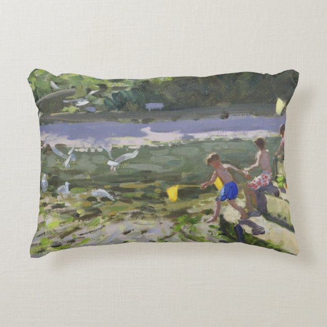 Kids and seagulls Looe 2013 Decorative Cushion (Front)