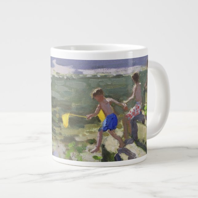 Kids and seagulls Looe 2013 Large Coffee Mug (Front Right)