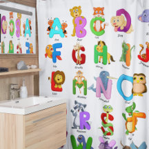 Kids Animal Alphabet On White Shower Curtain