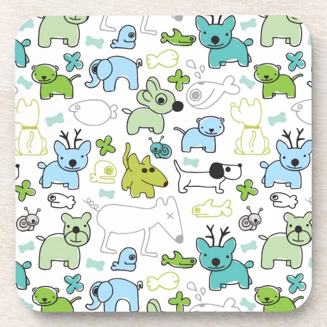 kids animal background pattern coaster (Front)