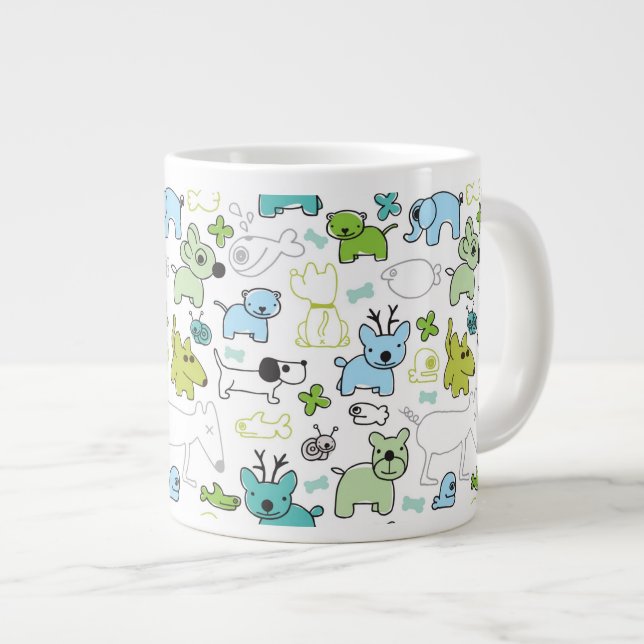 kids animal background pattern large coffee mug (Front Right)