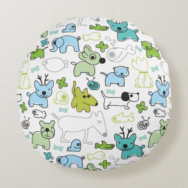 kids animal background pattern round cushion (Front)