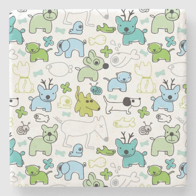 kids animal background pattern stone coaster (Front)