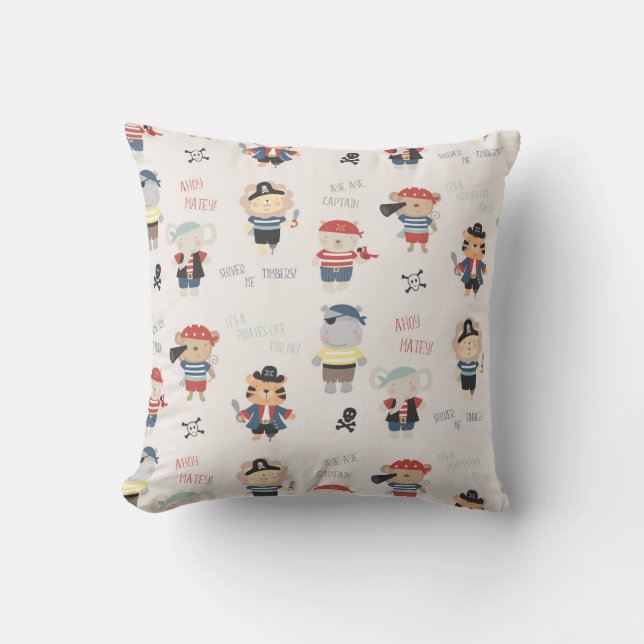 Kids Animal Crew Party Pirate  Throw Pillow (Front)