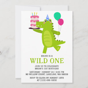 kids animal jungle wild one first birthday invitation