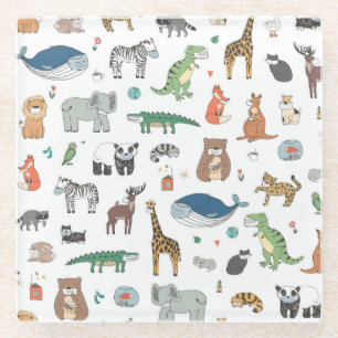 Kids' animal mask, virus pattern. glass coaster