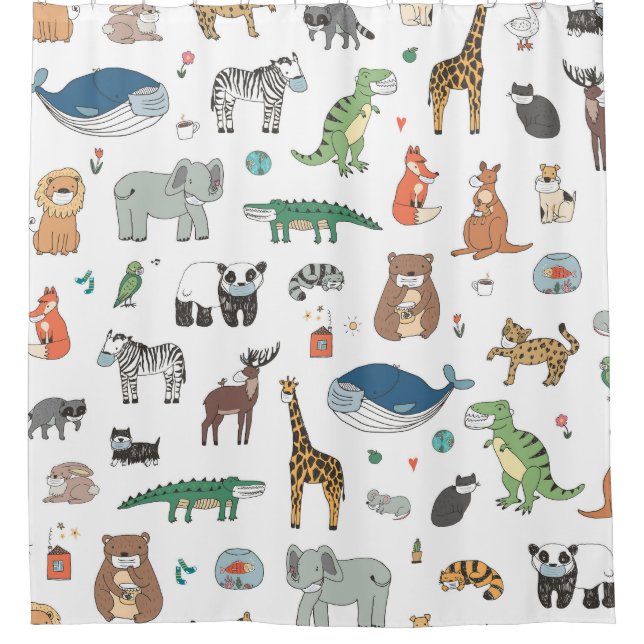 Kids' animal mask, virus pattern. shower curtain (Front)
