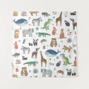Kids' animal mask, virus pattern. tapestry