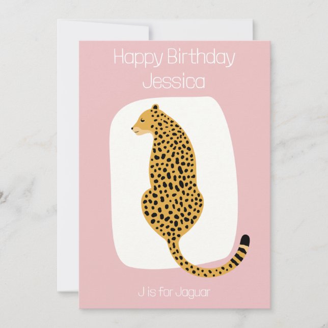 Kids animal theme birthday card alphabet J (Front)