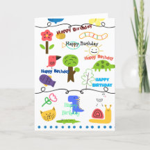 Kids Animal Themed Drawings Birthday Card