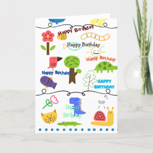 Kids Animal Themed Drawings Birthday Card