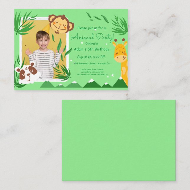 Kids Animals Birthday, Photo Animals Birthday  Card (Front/Back)