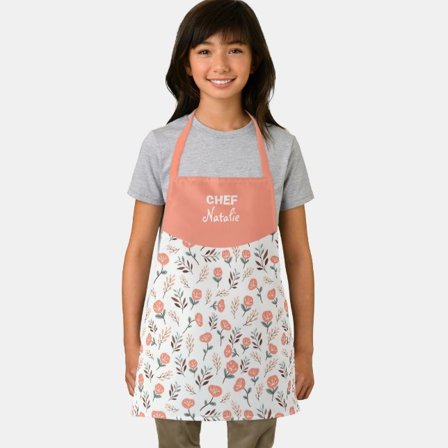 Kids Apron Red Poppies + Name (Insitu)
