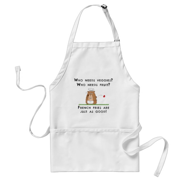 Kids Apron With Funny Bear Cook And French Fries (Front)