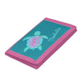 Kids aqua teal pink sea turtle add your name tri-fold wallet (Bottom)