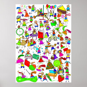 Kids Are Great Cute Cartoon Stick Figure Montage Poster