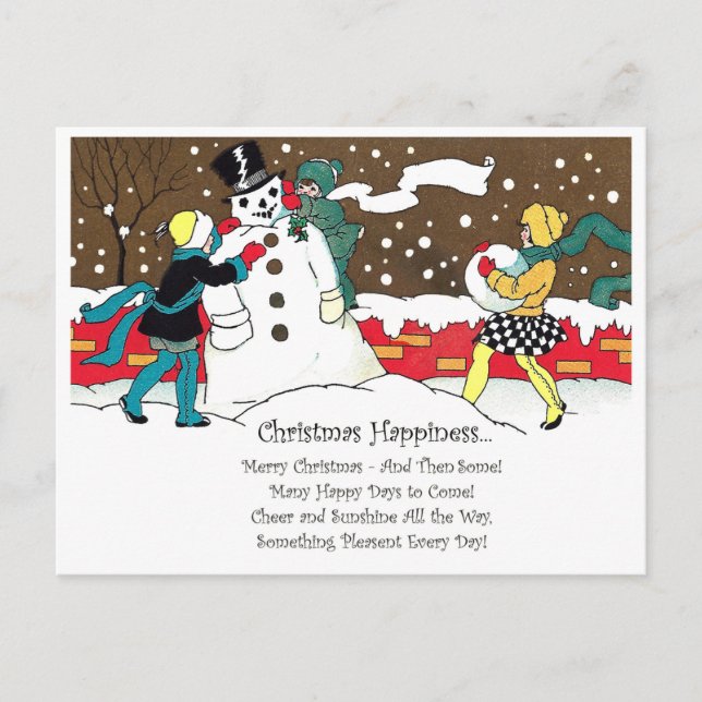 Kids are making snowman with Christmas song Postcard (Front)