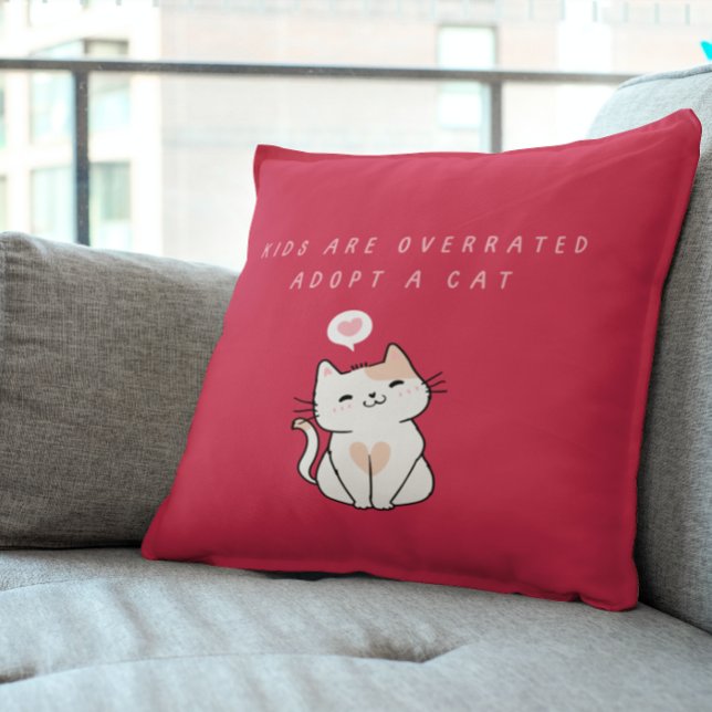 Kids are Overrated  - Adopt a Cat Dark Magenta Cushion (Creator Uploaded)