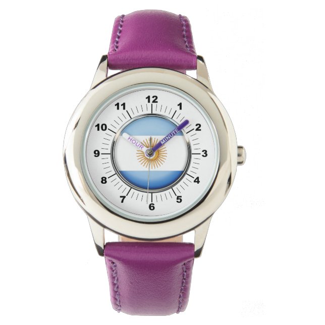 Kid's Argentina Flag Purple Leather Strap Watch (Front)