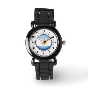 Kid's Argentina Flag Silver Glitter Strap Watch