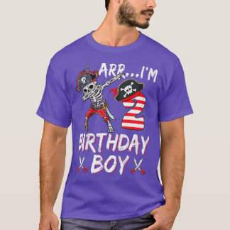 Kids Arrr I'm 2 Birthday 2nd Dabbing Skeleton Pira T-Shirt