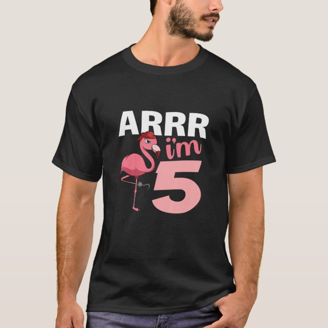 Kids Arrr I'm 5 Years Old Flamingo Pirate 5Th Birt T-Shirt (Front)