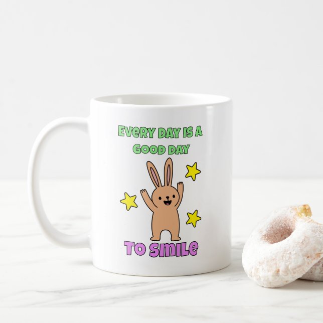 Kids Art Every Day Is A Good Day To Smile Bunny  Coffee Mug (With Donut)