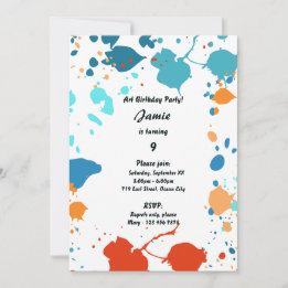 Kids Art Themed 9th Birthday Party Invitation