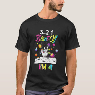 Kids Astronaut Blast Off 4 Year Old 4th Birthday P T-Shirt
